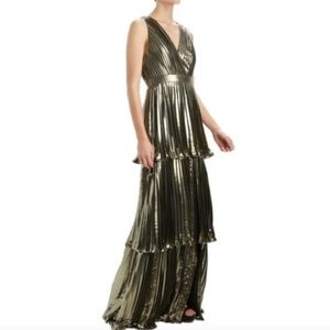 Monique Lhuillier New Metallic Gold Long Maxi Dress